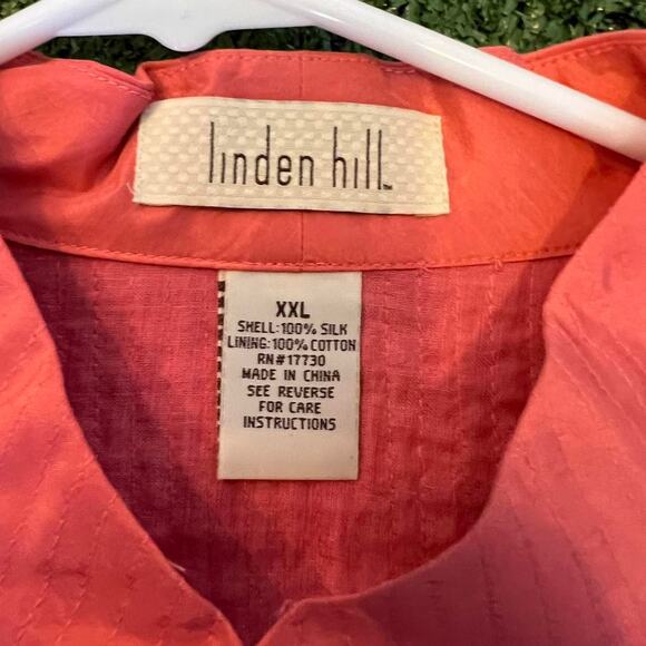 Vintage Linden Hill Pink Coral 100% silk Button up shirt mandarin collar sz XXL - Picture 4 of 5